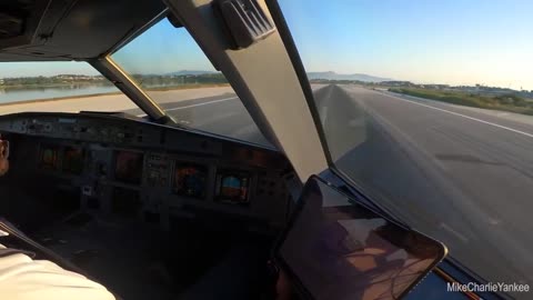 Approach and landing of an Airbus A320 at the airport of the Greek island of Corfu