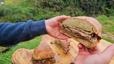 A giant XXXL SIRLOIN 🥩🥩 sandwich only for true food lovers(ASMR Cooking, Beef, NATURE, CAMPING)