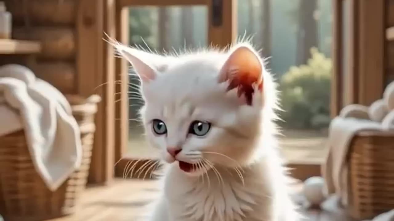 baby was crying—then a sweet kitten showed up to help!