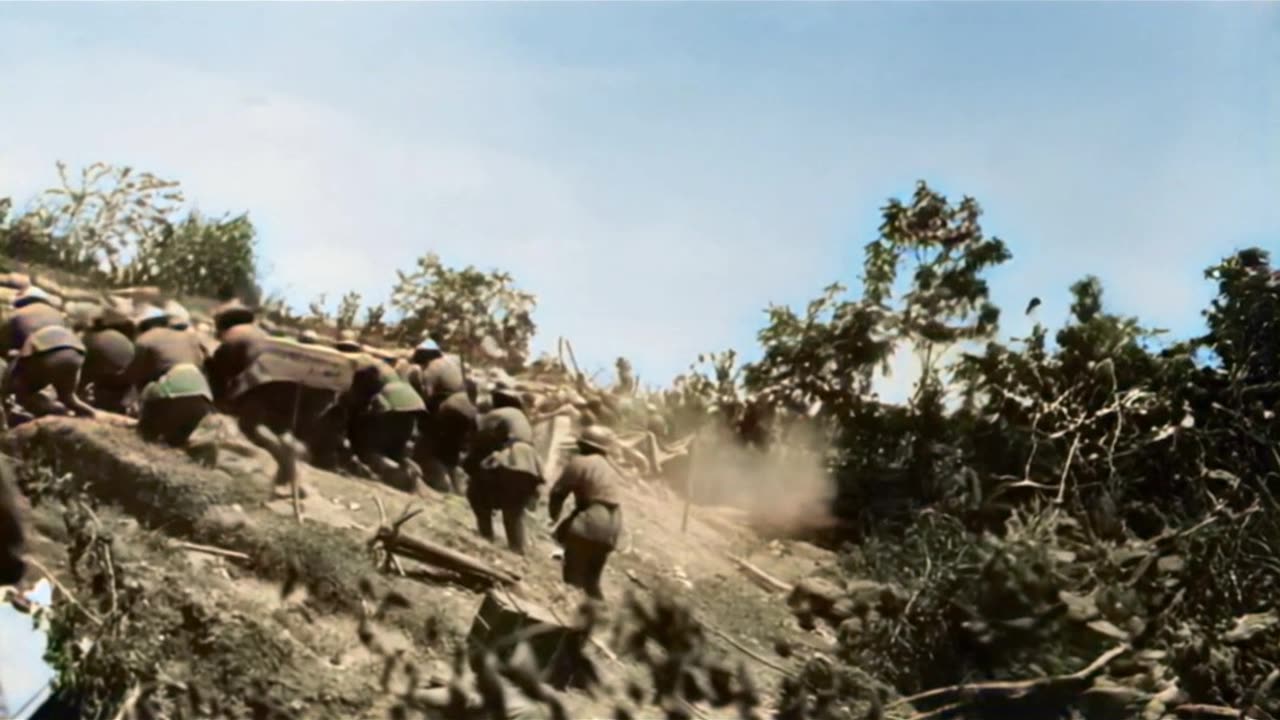 Austro-Hungarian prisoners and Italian trenches on the Isonzo Front 1917