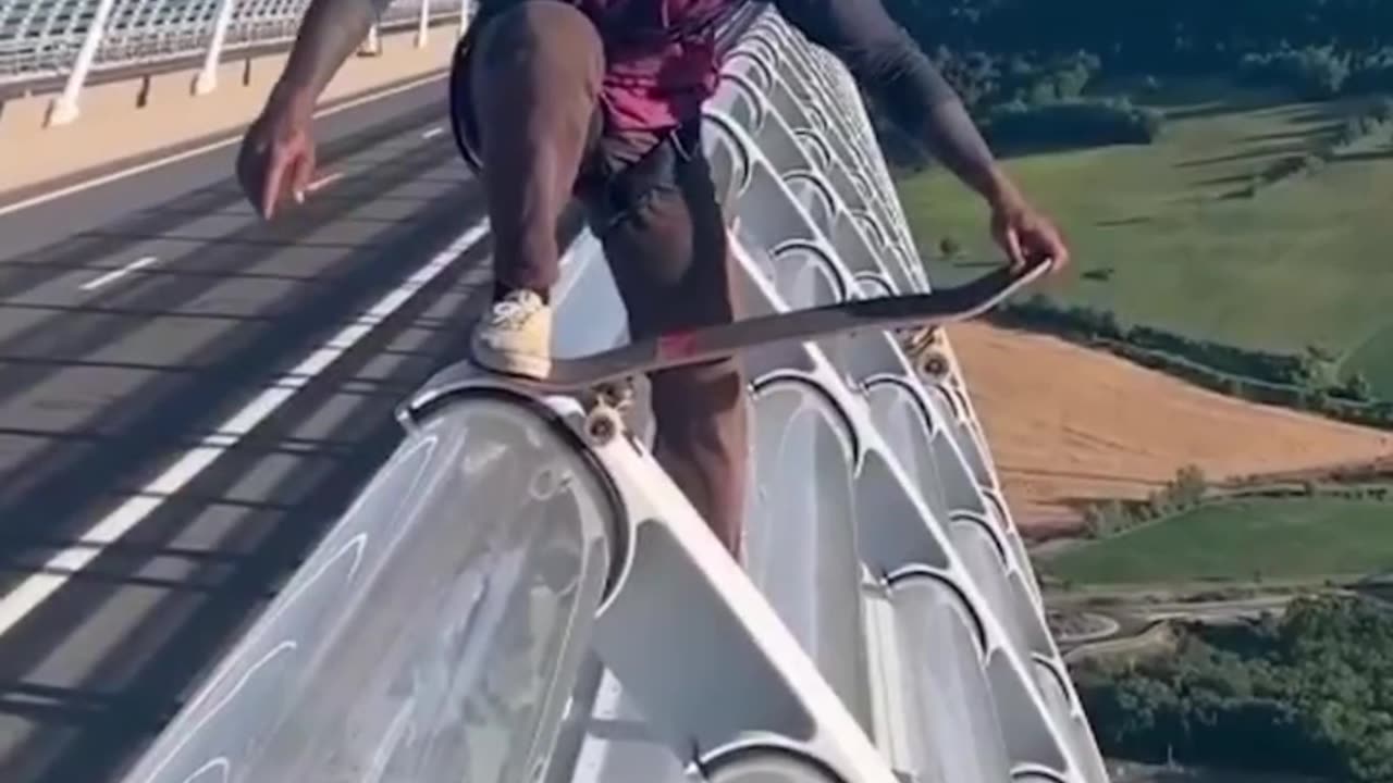 Skateboarding Off a Bridge Then Pulling a Parachute?! 🛹🪂 Insane Timing!