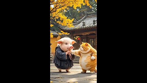 angry cat kill pig