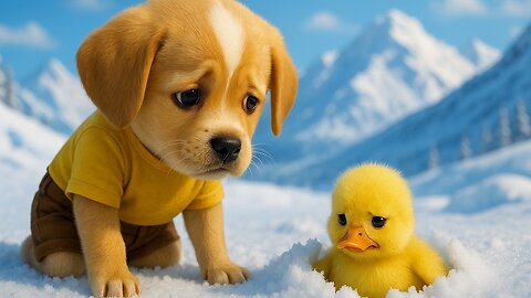 Baby Puppy rescues a Frozen Duckling 🐶❄️🦆 From Strangers to Best Friends: The CUTEST Friendship !