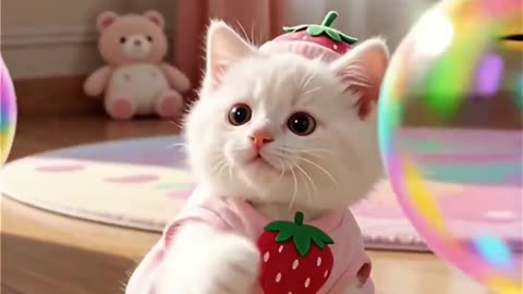 This Strawberry Kitty Is Unreal 🍓🐱#cat #cute #cats #love