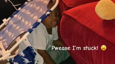 Cute kid thinks he's stuck...