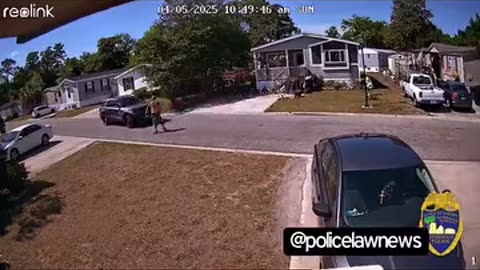 officer arrived & the suspect banged on the car & ‘jumped’ on the hood armed w/ scissors.