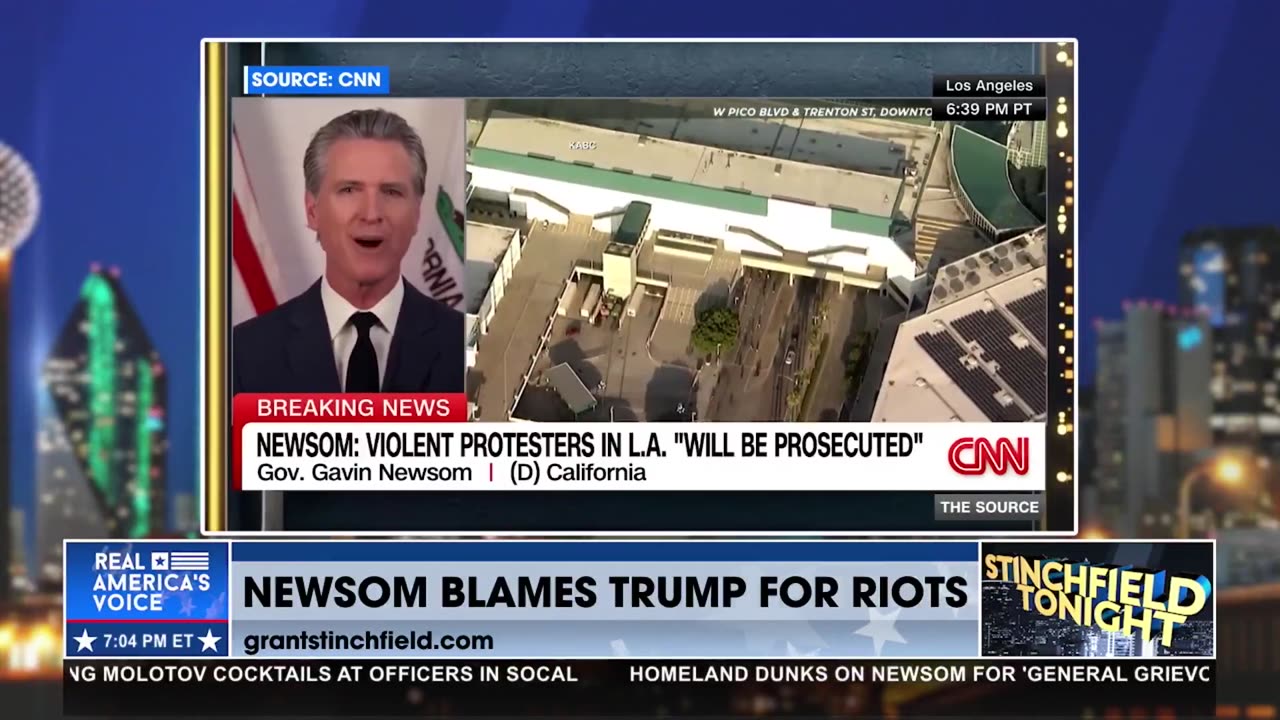 NEWSOM BLAMES TRUMP FOR RIOTS