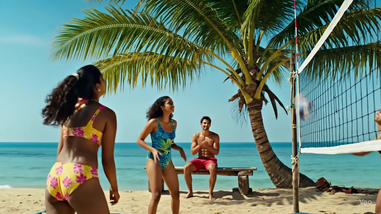 Girls playing voly ball at the beach