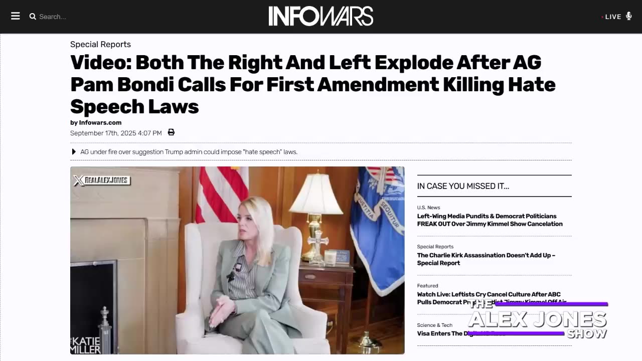 Firestorm Erupts After AG Pam Bondi Publicly Pushed To Implement EU-Style Thought Police Tyranny