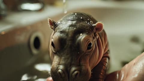 The hippopotamus is taking a bath