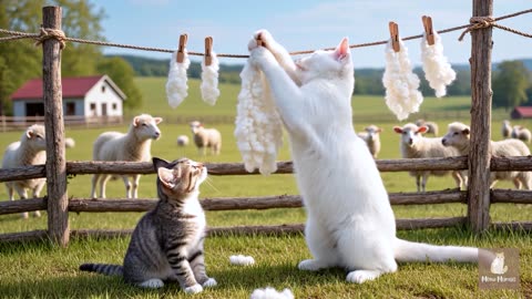 Mama Cat Trims Fur on the Farm and Makes Tiger Hat For Kittens At Home