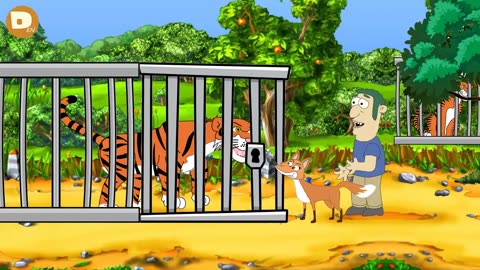 The Wise Fox and Tiger in cage - new stories for kids - ToonTalesKids