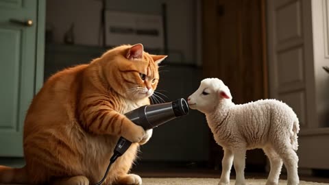 Orange meets a lost lamb on the road.#cat #cute #catcookingfood