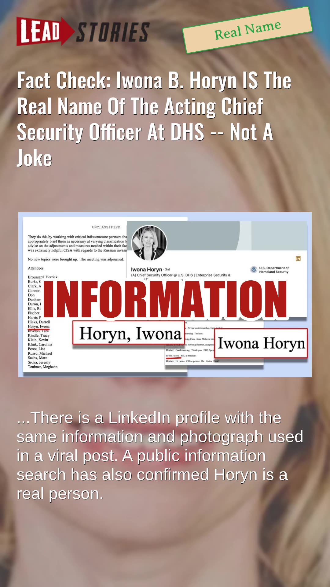 Fact Check: Iwona B. Horyn IS The Real Name Of Acting Chief Security Officer At DHS -- Not A Joke