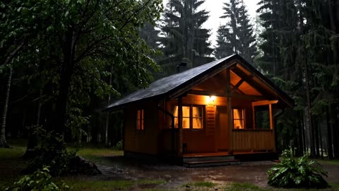 Rainy Night Cabin Ambience | Cozy Rain ASMR in Forest Sounds 🌧️🔥