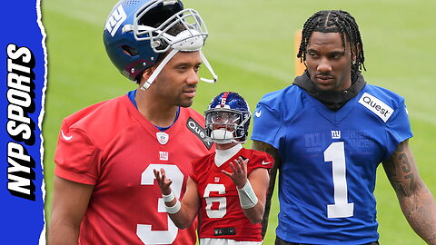 Russell Wilson and Malik Nabers build chemistry, Dart throws pick six on Day 1 of Giants camp