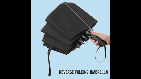Reverse Folding Umbrella, with Window Breaker, Lined Storage Bag & Reflective Strap, for Travel
