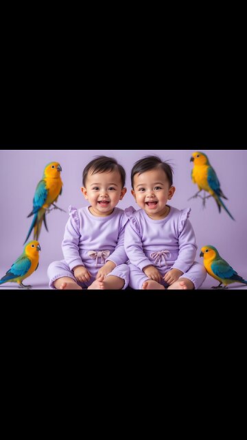 Twin Babies and Colorful Parrots: Double the Cuteness! 🦜👶💖