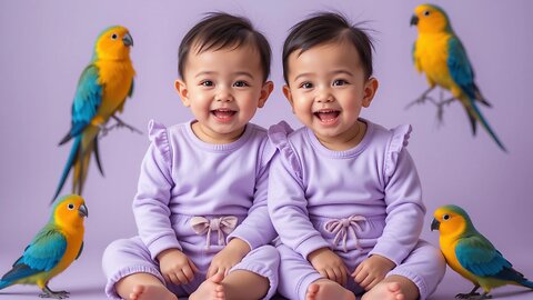 Twin Babies and Colorful Parrots: Double the Cuteness! 🦜👶💖