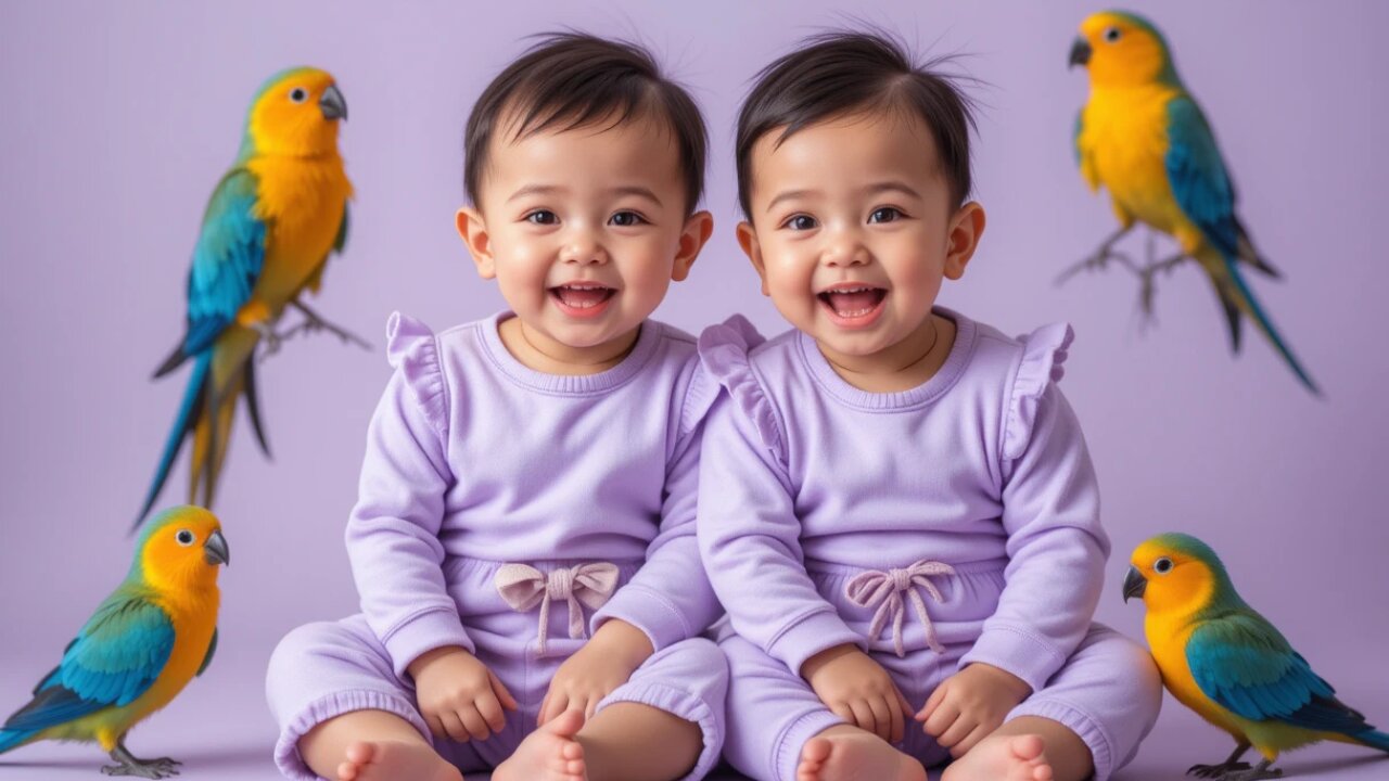 Twin Babies and Colorful Parrots: Double the Cuteness! 🦜👶💖
