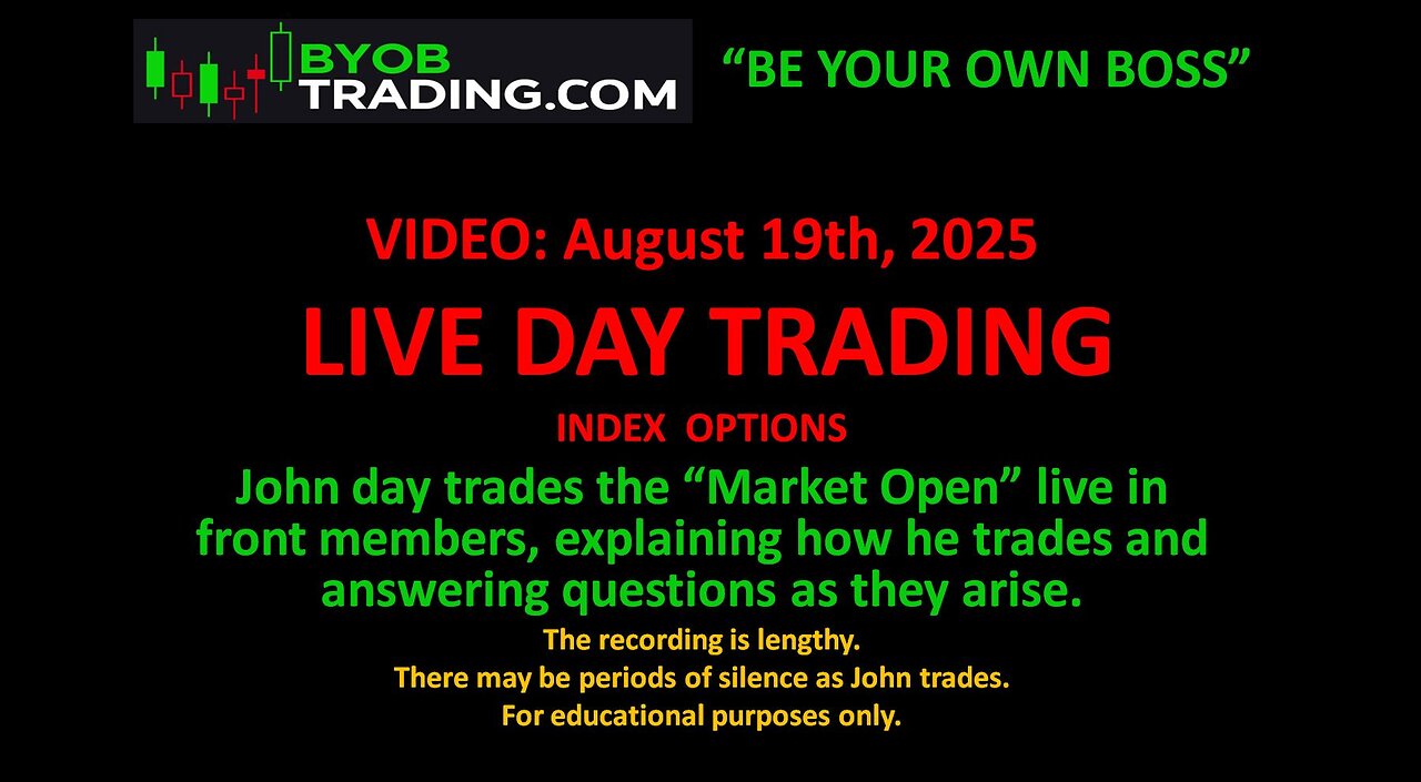 August 19th, 2025 John trades the market open live. For educational purposes only.