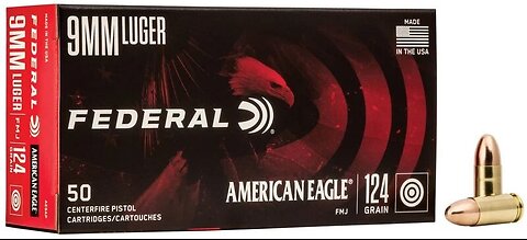 1000 rounds American Eagle Handgun, 9mm Luger, 124 Grain, Full Metal Jacket