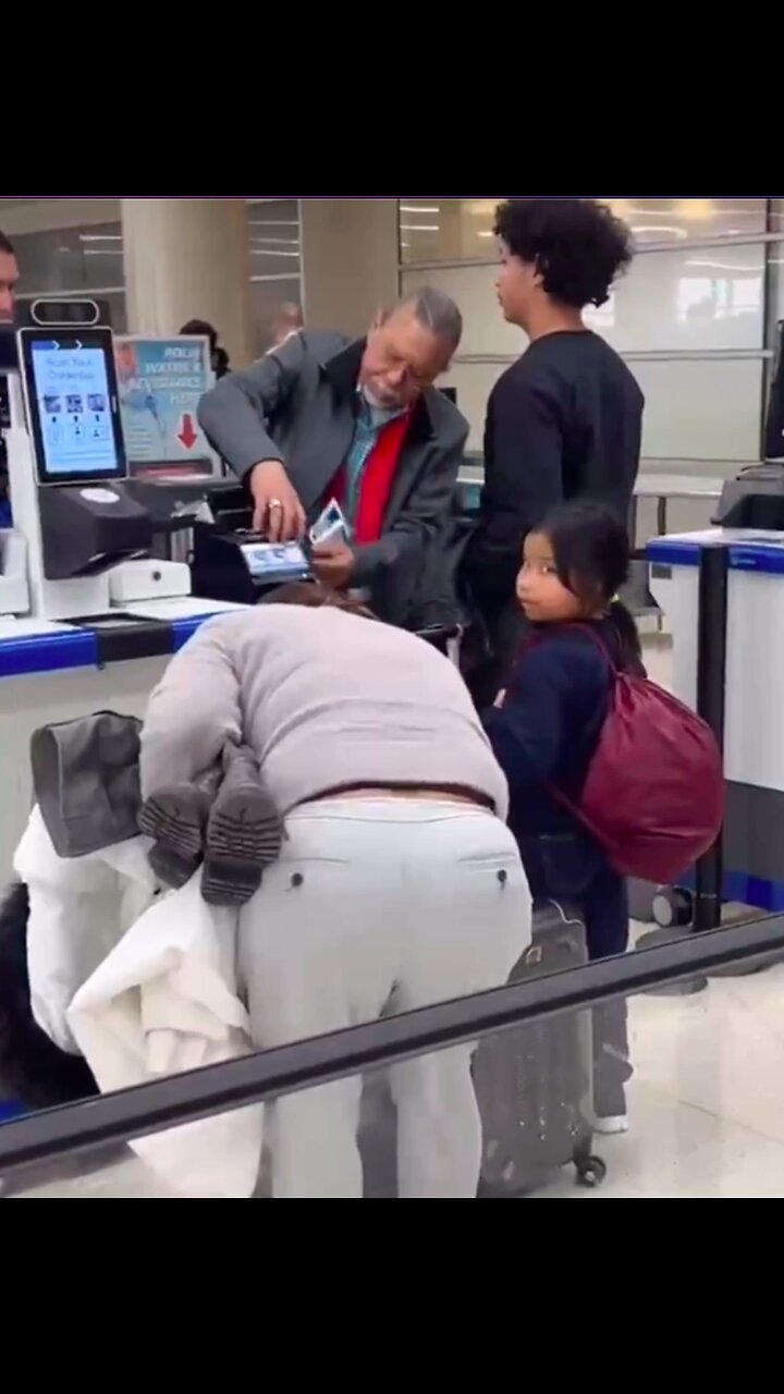 A young lil girl is rushed through the TSA check in line into the interior never to be seen again