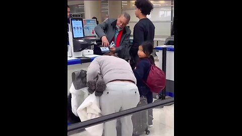 A young lil girl is rushed through the TSA check in line into the interior never to be seen again