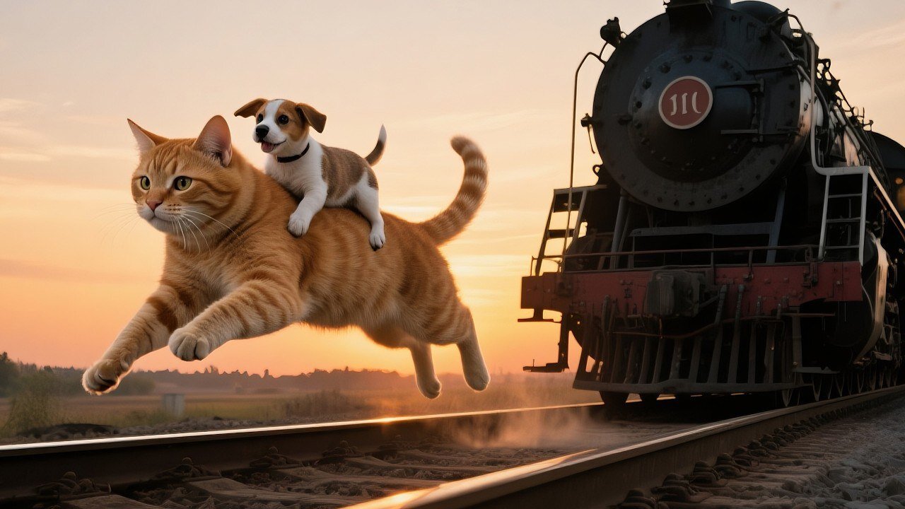 Mom Cat Rescues Puppy from Train Tracks 🚂🐶
