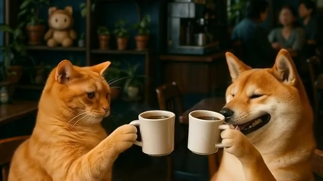 AI Morning coffee cat