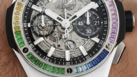 Hublot White Ceramic Rainbow Bezel Watch