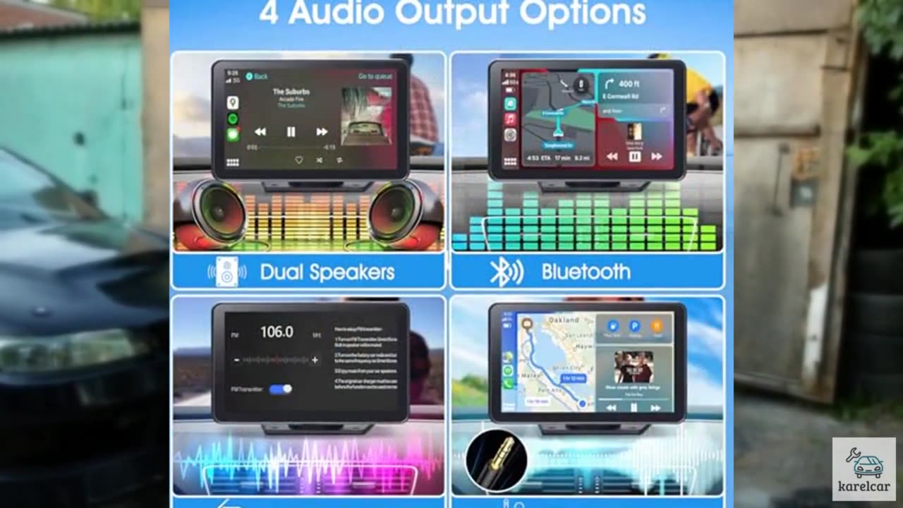 Portable Wireless Carplay Car Stereo, 7" HD Touchscreen for Car with Apple CarPl