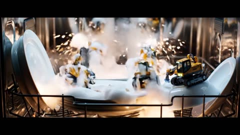 yellow tractors wash dishes