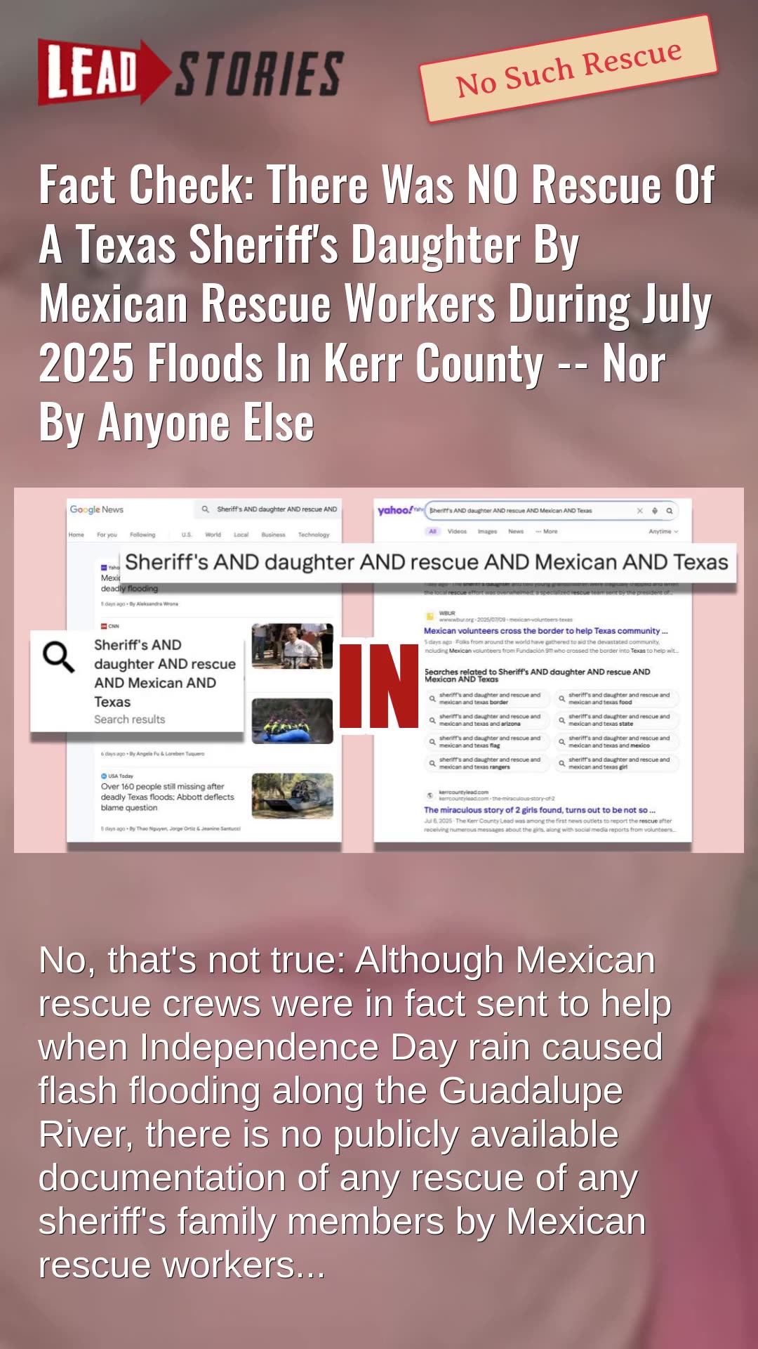 Fact Check: NO Rescue Of Texas Sheriffs Daughter By Mexican Rescue Workers During July 2025 Floods
