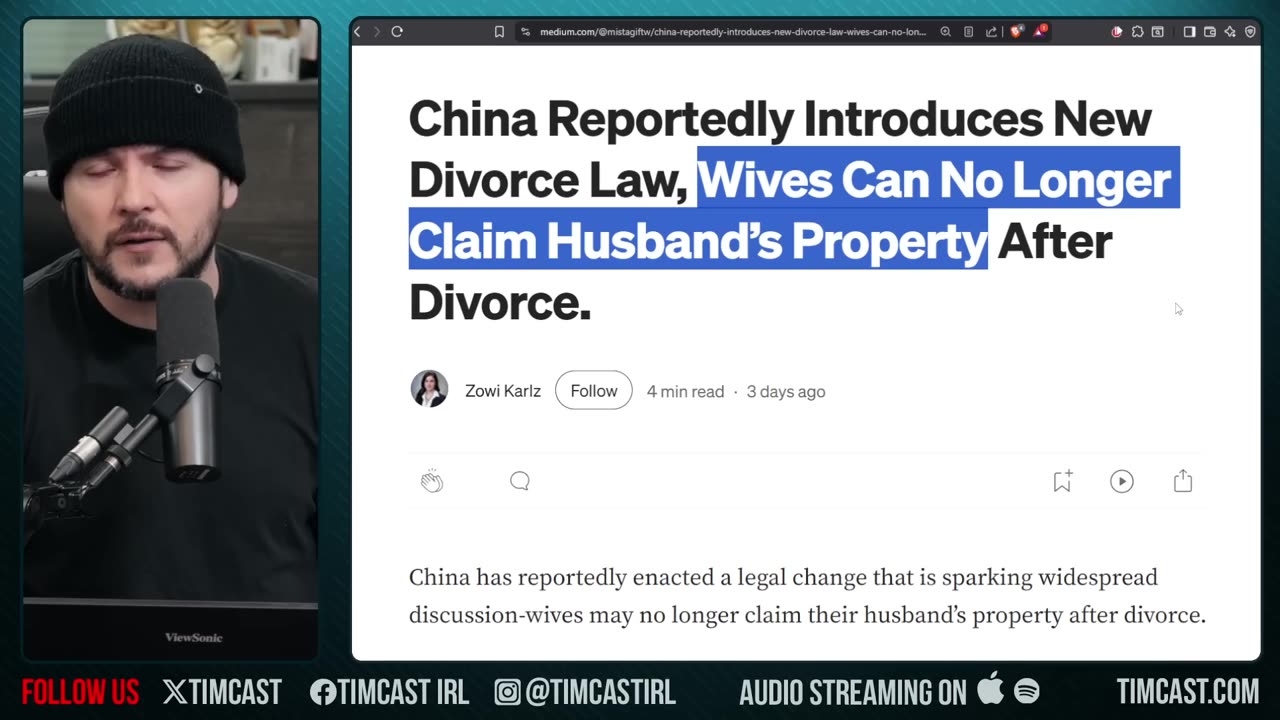 China BARS Women From TAKING Husbands Property In Divorce, Men Say ENOUGH | Tim Pool