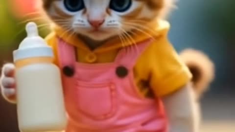 Cutest Pink Kitten Holding a Milk Bottle 🍼💖 | So Adorable!