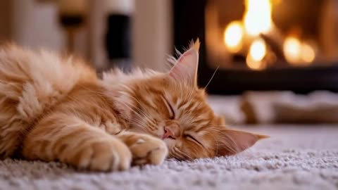 Cozy Cat Purring by the Fireplace 🐾🔥 Relax & Sleep
