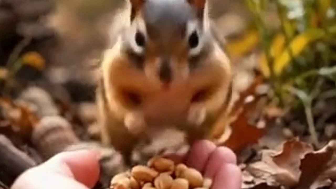 Feeding Peanuts to an Adorable Chipmunk Mom