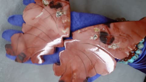 Gorgeous Pink Mookite Jasper Butterfly Wings with Stand – Unique Home Décor Piece