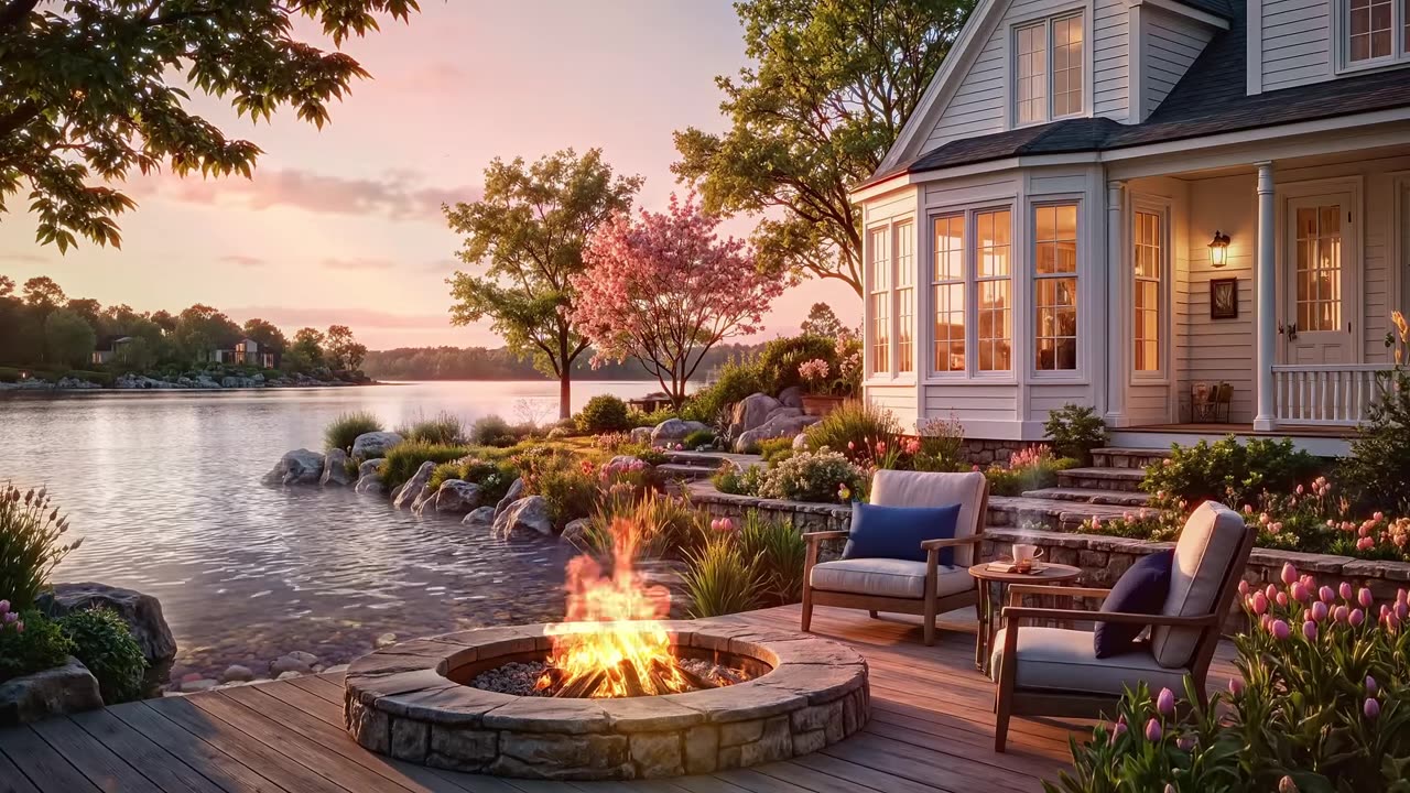 Relax by the Firepit – Peaceful Lakeside Spring Evening Ambience
