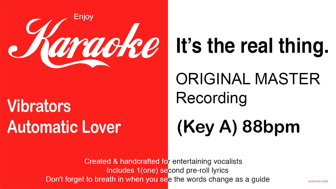 Vibrators - Automatic Lover (Key A) 88bpm (2025) Karaoke