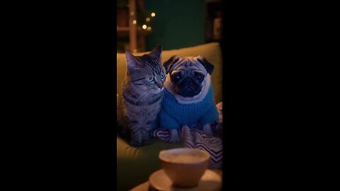 кот и мопс смотрят новости