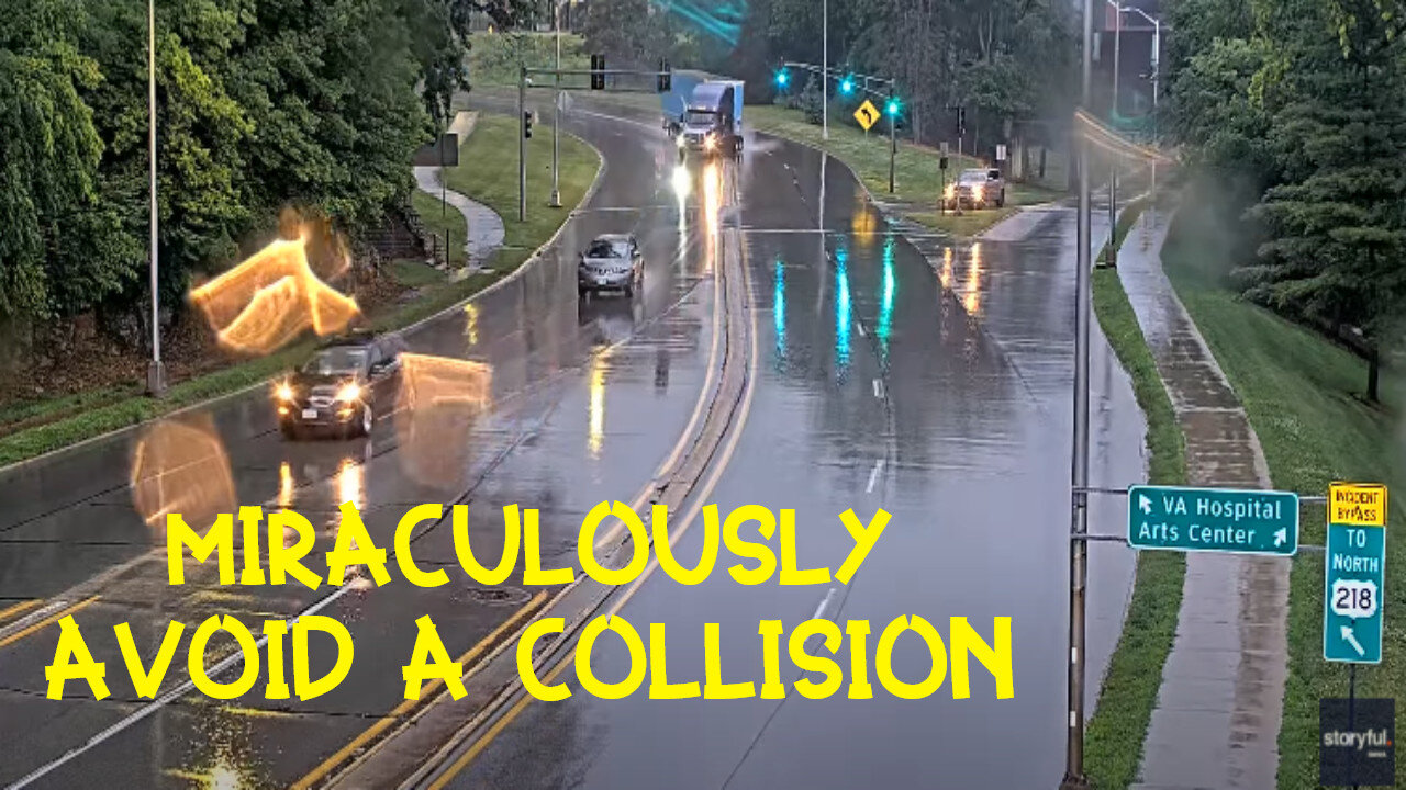 The driver of the Amazon lost control on wet asphalt, miraculously avoiding an accident!