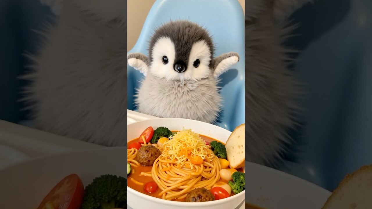 A Fluffy Penguin's Gourmet Pasta Feast