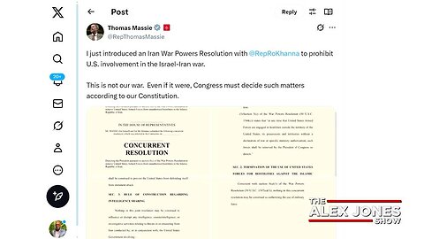 BREAKING: Congressman Thomas Massie Introduces 'Iran War Powers Resolution'