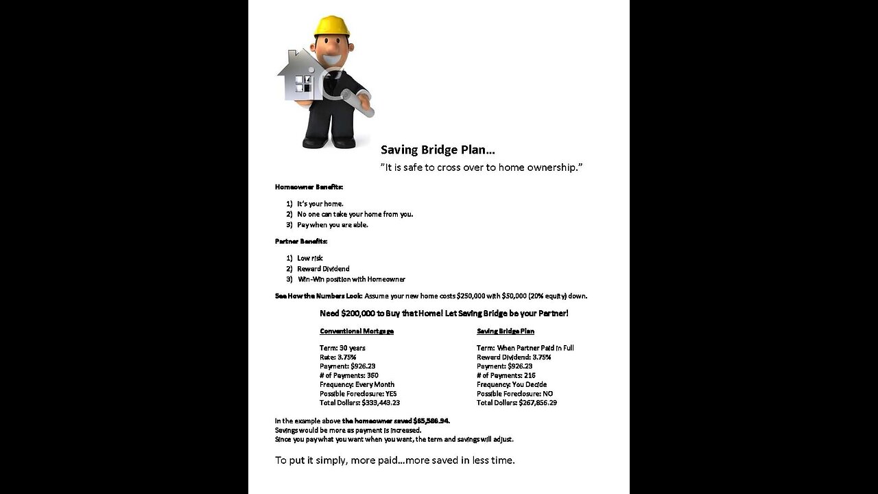 Saving Bridge Plan…” It is safe to cross over to home ownership.”