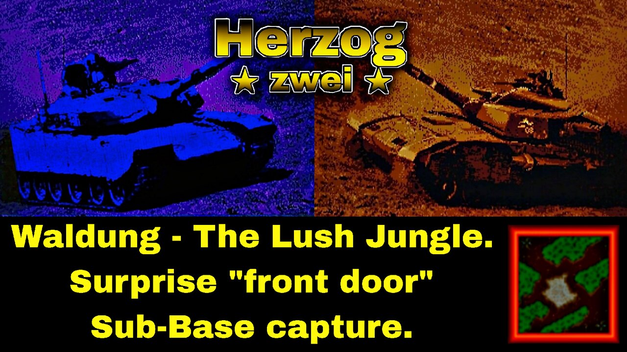 Switch Herzog Zwei G6, 2P splitscreen gameplay on Waldung: Trapping the enemy.