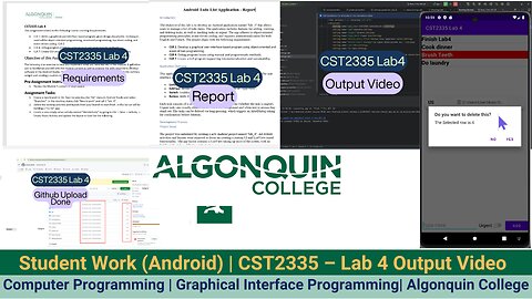 Student Work(Android)|CST2335 – Graphical Interface Programming Lab 4 Output Video|Algonquin College