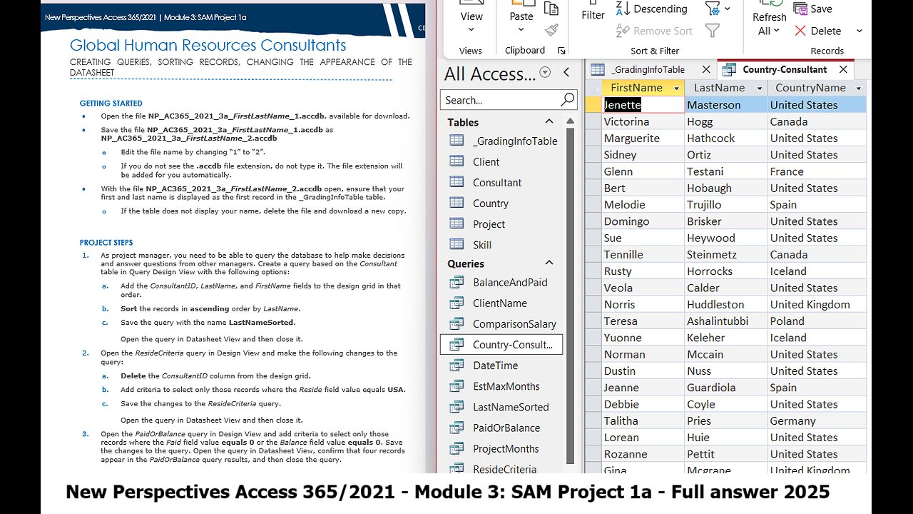 New Perspectives Access 365/2021 | Module 3: SAM Project 1a Global Human Resources Consultants 2025