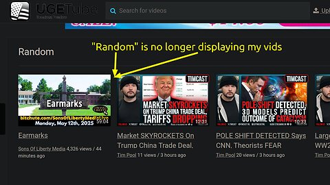 I just noticed Today UgeTube has blocked my Videos from Random Posts